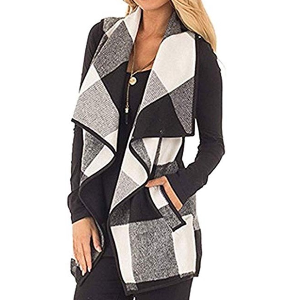 Plaid Sleeveless Open Front Cardigan
